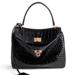 Balenciaga Rodeo Mini Handbag Crocodile Embossed Black